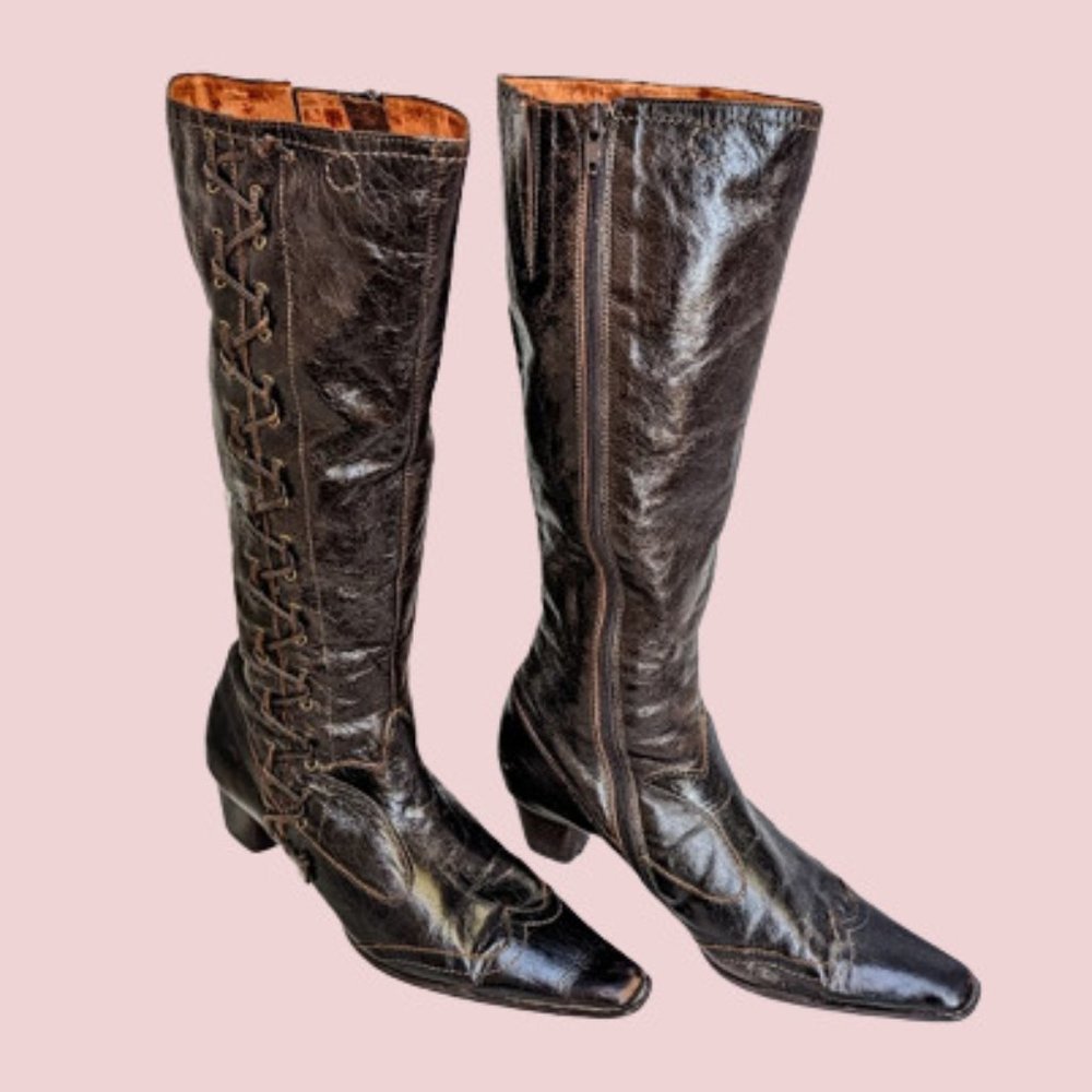 Rare Vintage Gianni Bravo Retro Side-lace Chocolate Brown Pointy Western style B